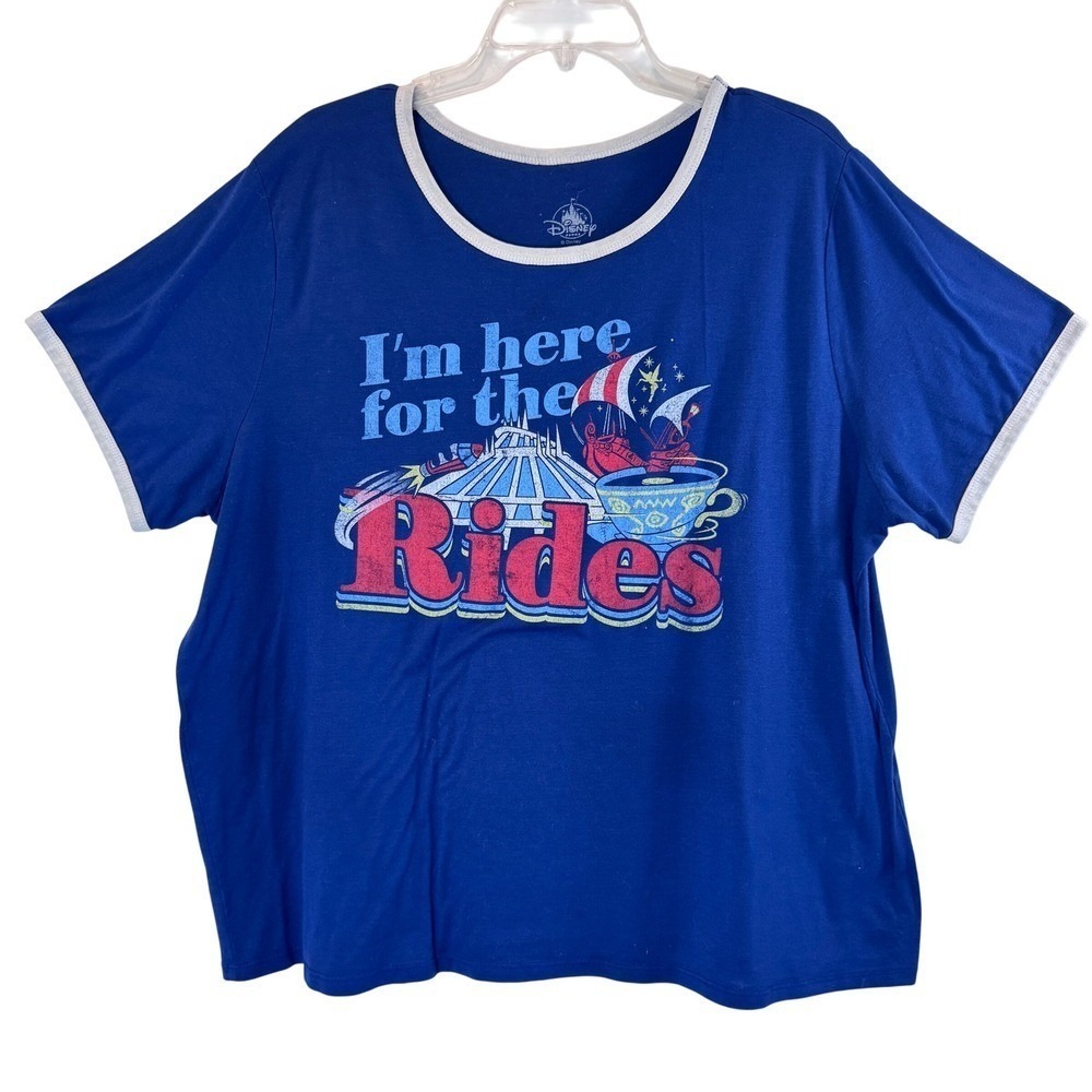 Disney Parks Womens T Shirt 2X Blue I'm Here For‎ The Rides Retro Tee Vacation